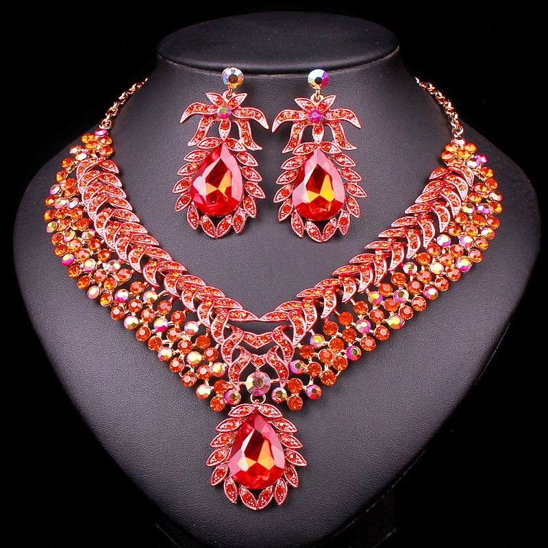 Trendy Bridal Jewelry Sets Wedding Necklace &amp Earring For Brides Party Costume Accessories Flowers Decoration Women Present | Украшения