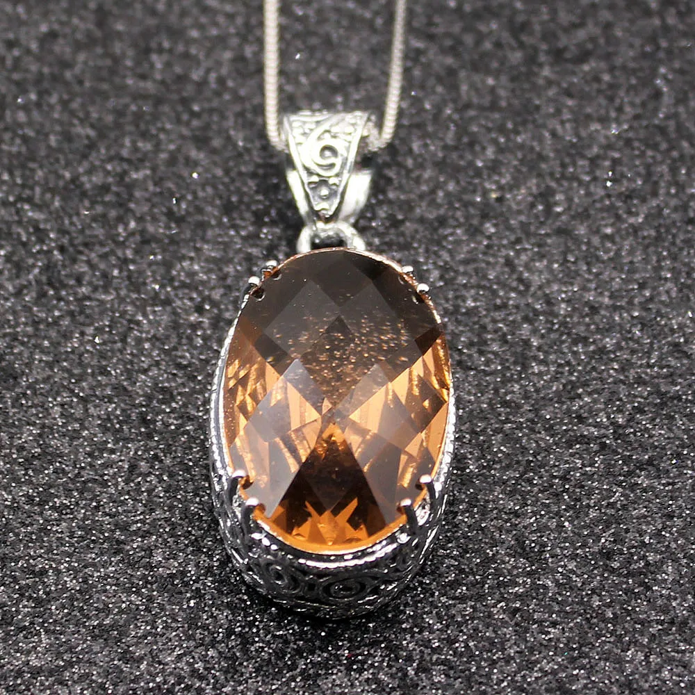 Glowing Oval Shape Honey Topaz925 Sterling Silver Color Charms Women Pendant Chain Necklace 20 Inch | Украшения и аксессуары