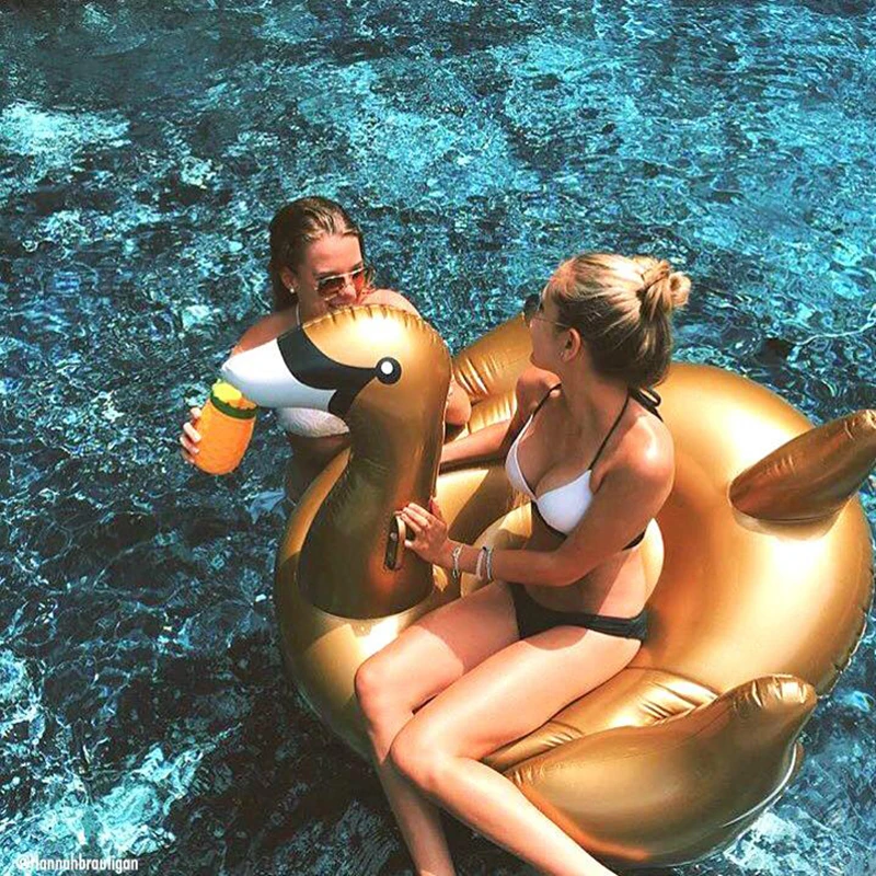 190 см гигантский золотой Лебедь бассейн надувной плавательное кольцо плавающий