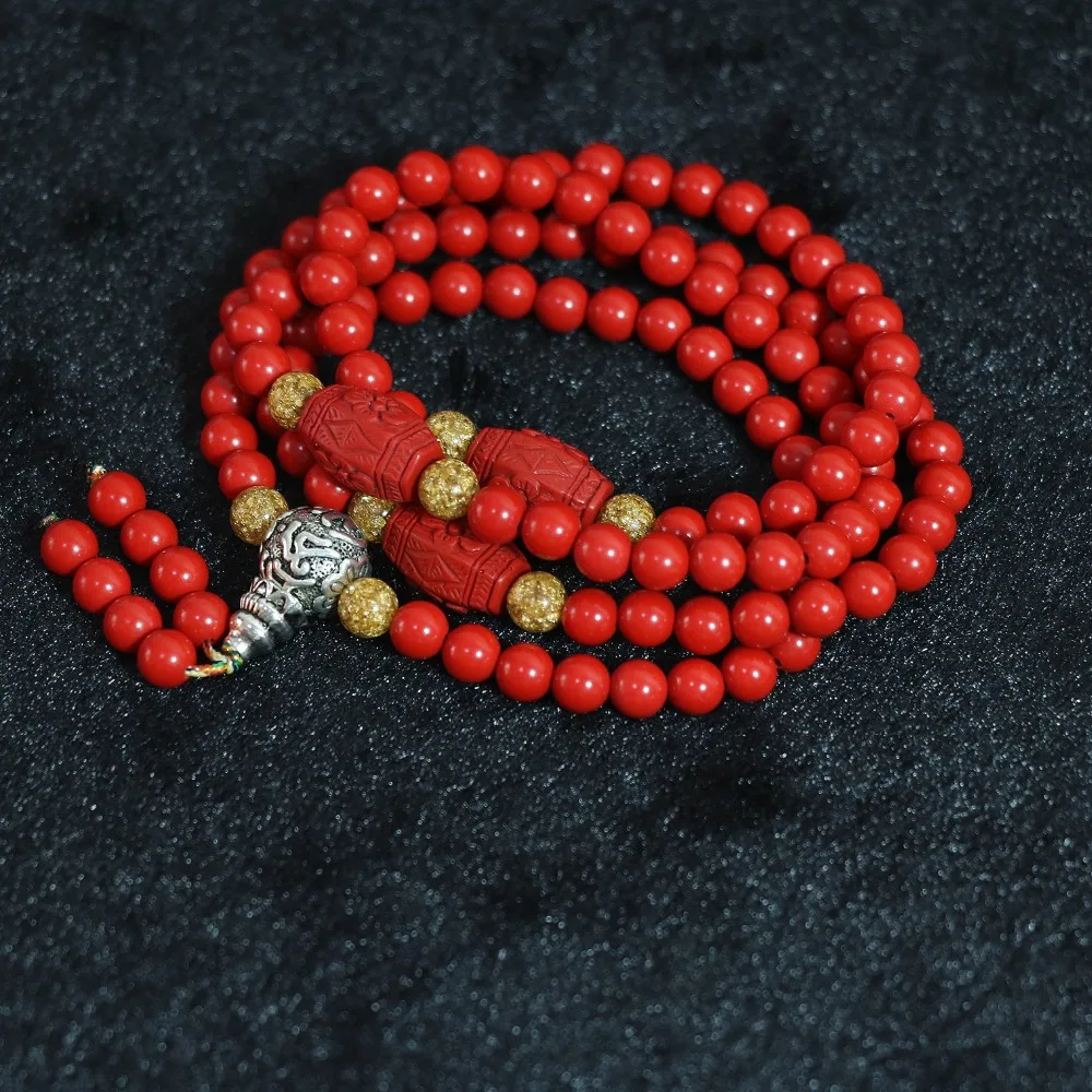 Бесплатная доставка многослойный браслет из синтетических красных бусин Cinnabar 6