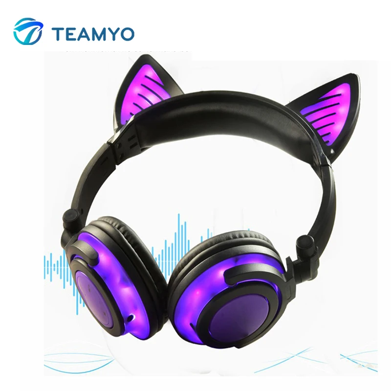Teamyo Bluetooth наушники кошачьи уши беспроводные микрофон мигающая светящаяся