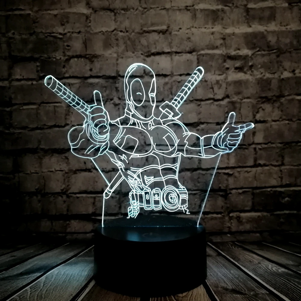 Новинка, мультяшная фигурка, герой Marvel, Дэдпул, Капитан Америка, светодиодный 3D иллюзионный Ночной светильник, светильник для комнаты, детский подарок