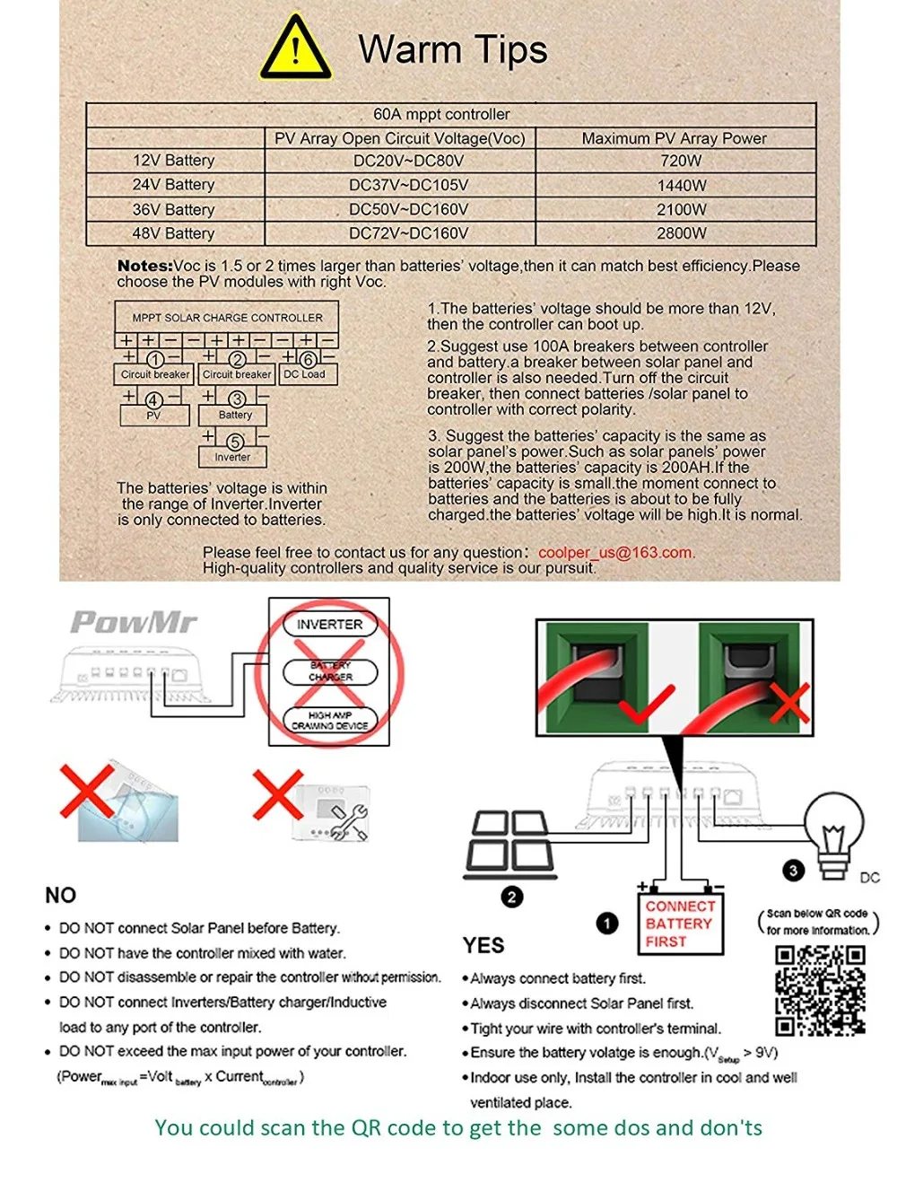 Контроллер солнечной батареи PowMr 12 В 24 36 48 40 А 60 для герметичной никель кадмиевой