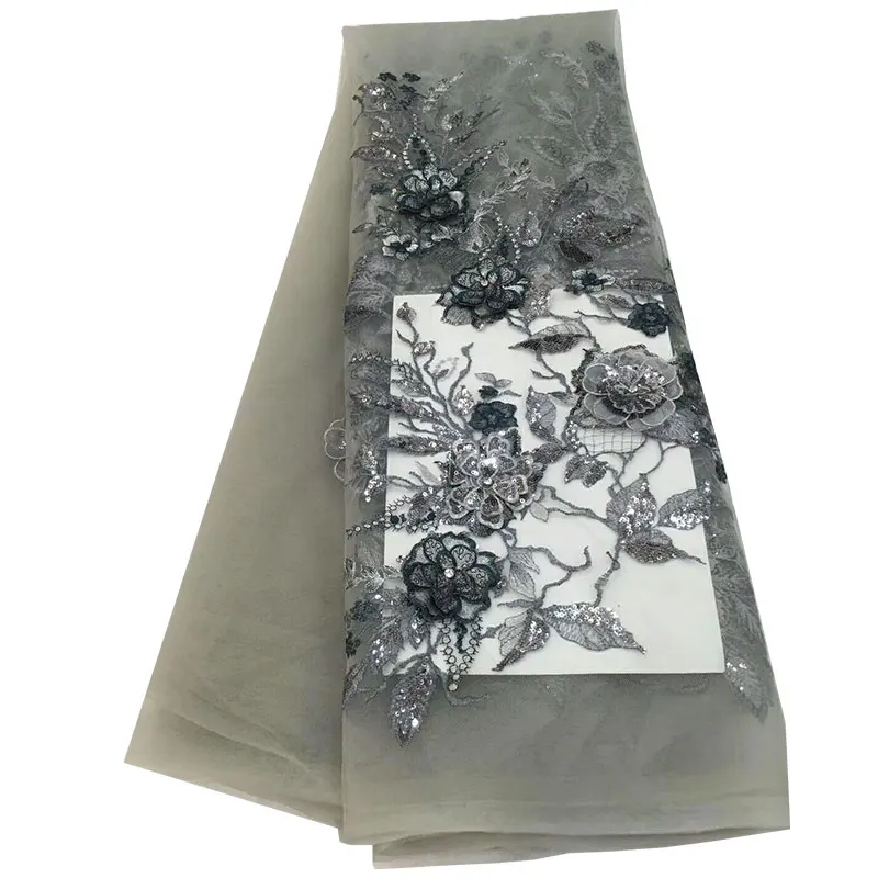 Newest fashion Nigerian lace fabrics for party dress high quality sequins stones embroidery tulle mesh fabric GY19B-1 | Дом и сад