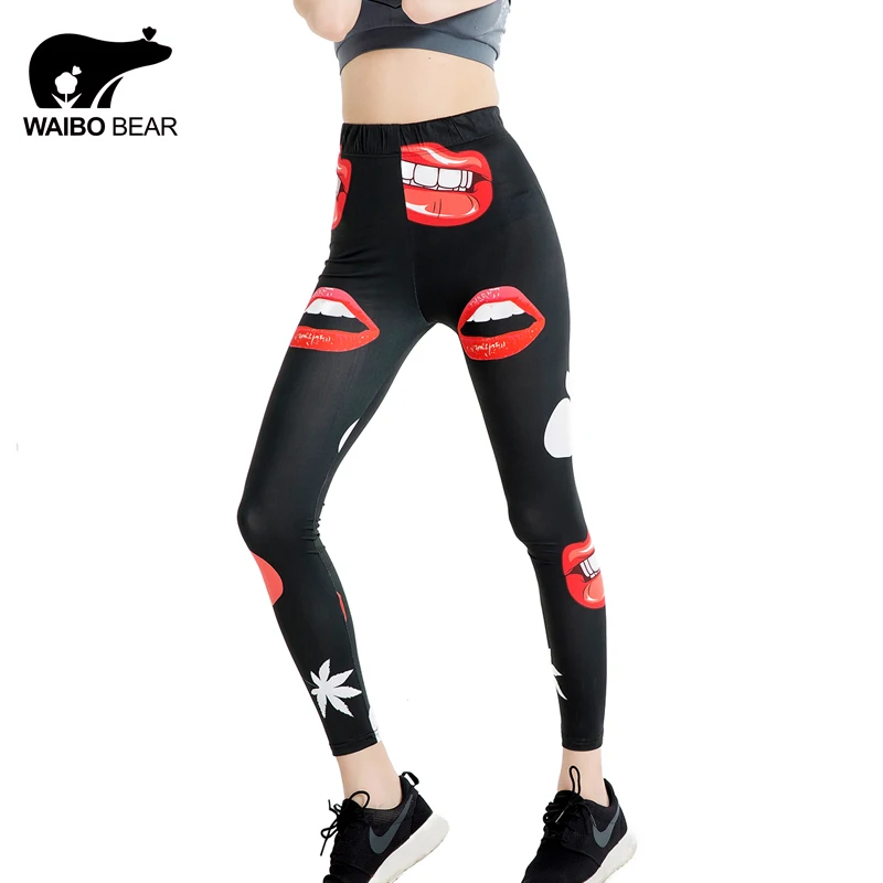 

Женские пикантные леггинсы с рисунком красных губ, лидер продаж, облегающие длинные брюки, эластичные женские леггинсы для фитнеса в стиле ...