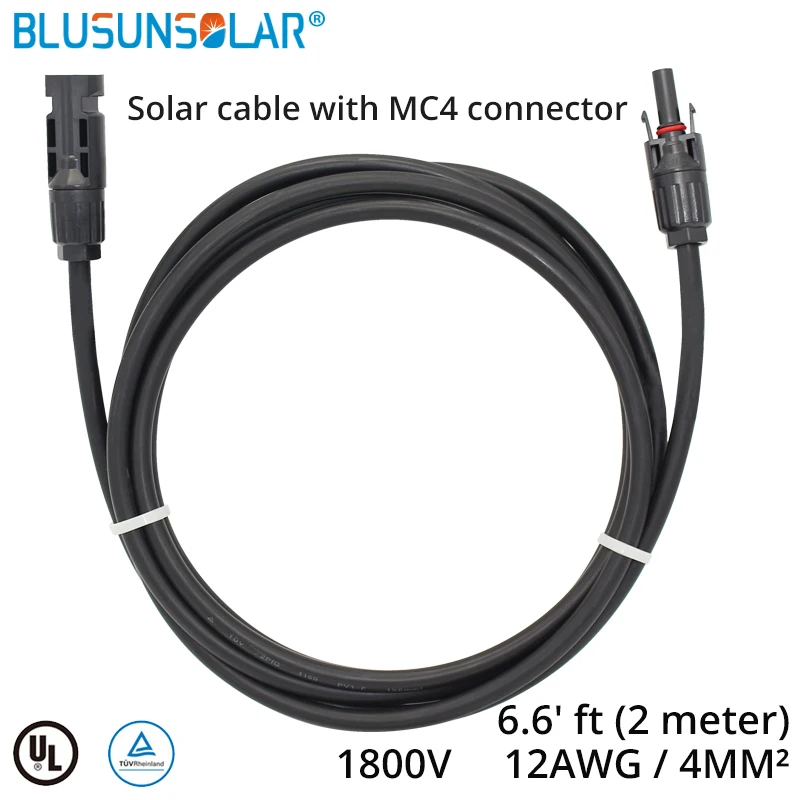 

10pcs/lot hot selling 2 Meter 7FT Solar Cable 4mm2 12AWG With PV Solar PV Connectors,TUV and IP67