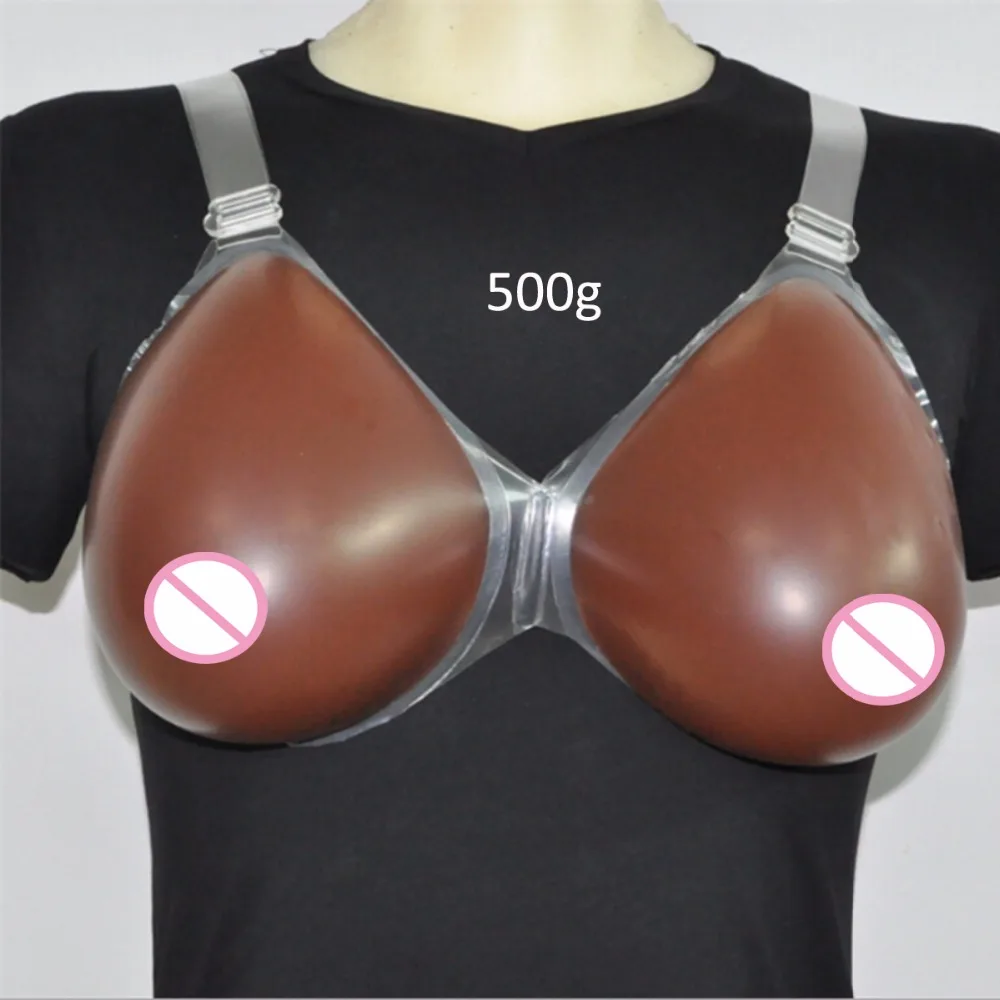 

1Pair New Artificial Soft Silicone Breast Forms With Strap Boobs Enhancer 500g/600g/800g/1000g Dark Skin Color For Crossdresser