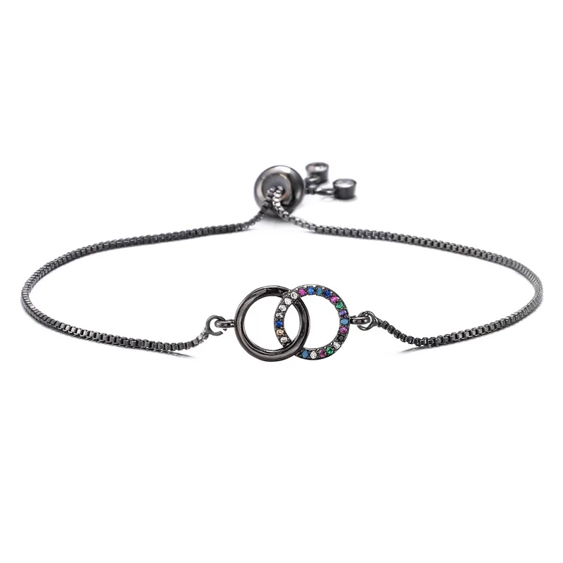 NEWBUY классические 8 форма очарование браслеты для женщин Девушка Silver/золотой цвет медный плетеный Регулируемый Женский CZ ювелирных изделий партии прямая поставка - Окраска металла: NBSL480-Black