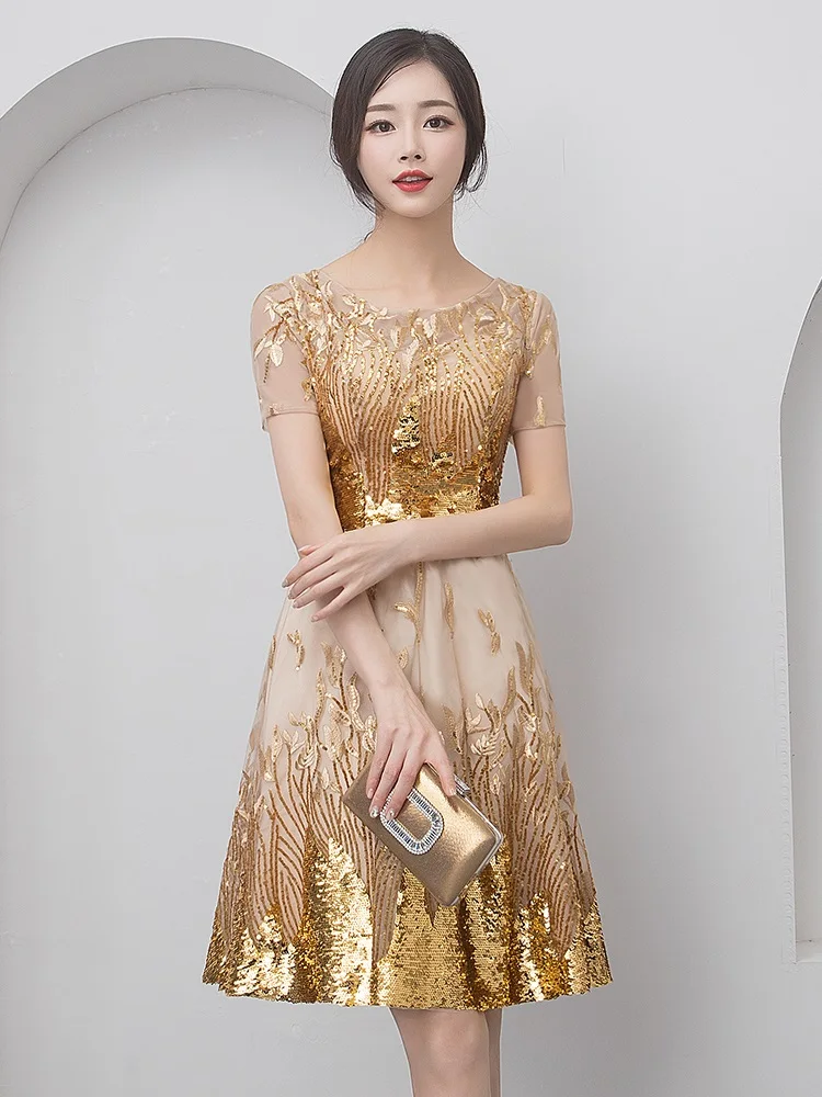 Золотые вечерние короткие Cheongsam ретро сексуальное тонкое платье свадебное платье китайский стиль свадебное Qipao модная женская одежда Vestido