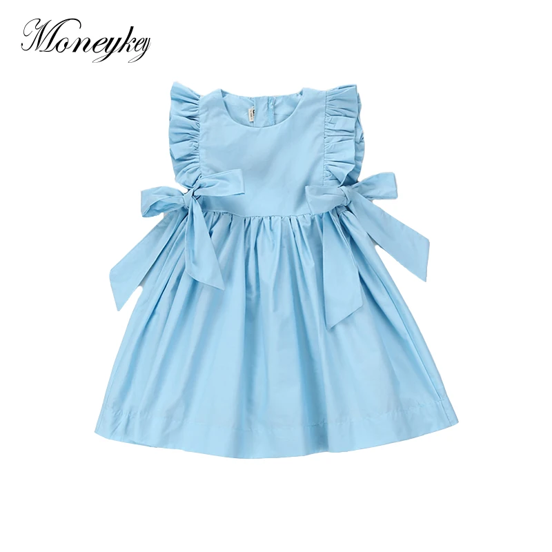 Toddler Girls Dress Cotton Fly Sleeve With Bow A-line Princess For Kids Summer Clothes | Детская одежда и обувь
