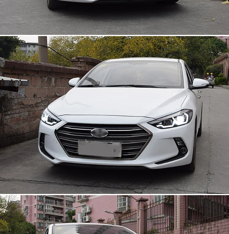 KOWELL автомобильный Стайлинг для- фары для автомобиля Hyundai Elantra СВЕТОДИОДНЫЙ Фонарь СВЕТОДИОДНЫЙ DRL+ сигнал поворота Биксеноновые линзы Высокий Низкий Луч