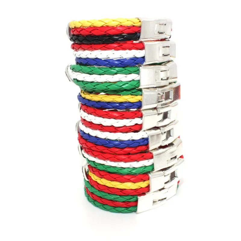 2018 Hot France Flags Sports 3Strands Rope Braided Surfer Leather Bracelet Women &amp Men Sport Bracelets For World Cup National |