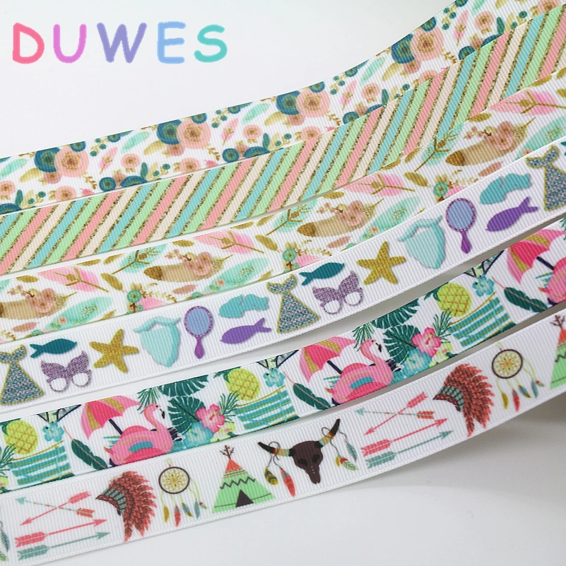 DUWES 50 ярдов этнический вечерние печати Фламинго grosgrain ленточный аксессуар