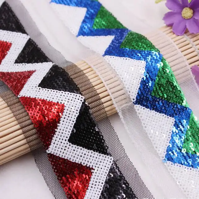 

10yards Sequin Embroidery Lace Trim Ribbons Black White Mesh Lace Fabric DIY Sewing Clothing Headwear Home Wedding Accessories