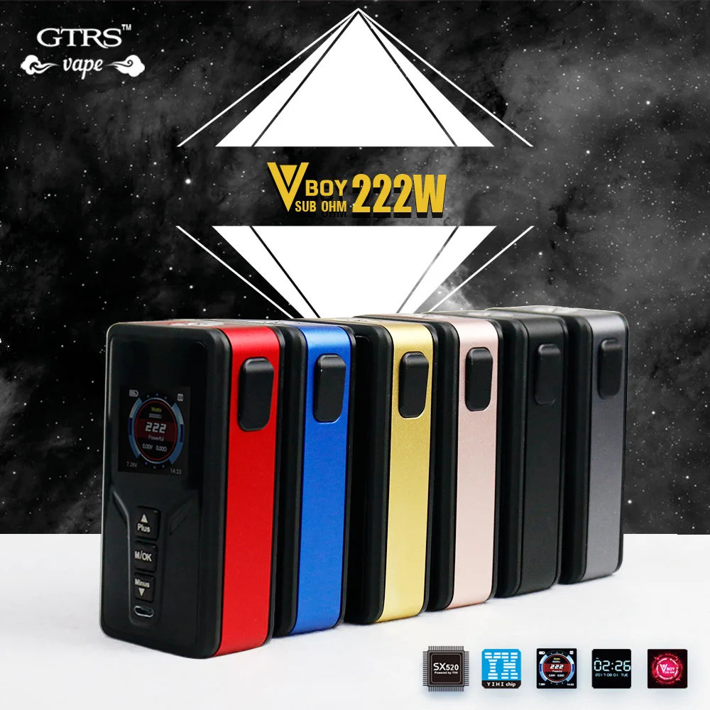 Оригинальный GTRS VBOY 222 Вт 20700 TC коробка мод с чипом SX520 и Макс выход полноцветный