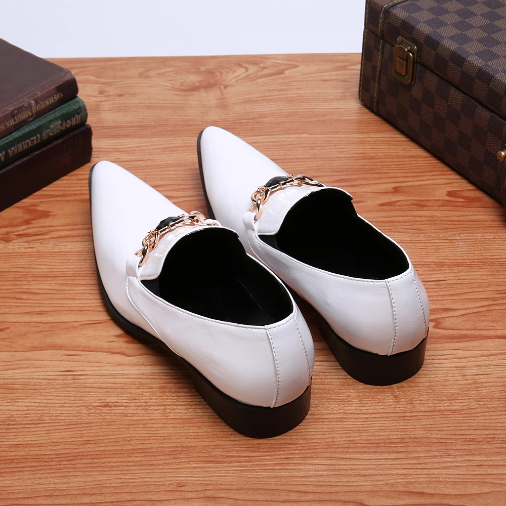 

Christia Bella Fashion Crystal Chain Genuine Leather Men Office Shoes Large Size Pointed Toe Slip on Formal Party Dress Shoes