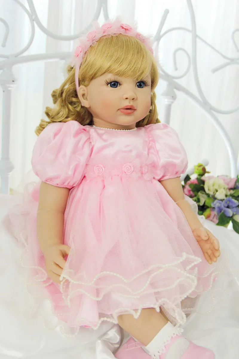 Милая Розовая кукла-принцесса для девочки, Реборн, большой размер, 60 см., силиконовая кукла-реборн для детей, подарок, светлые волосы, bebe, малыш, Реборн, Бон