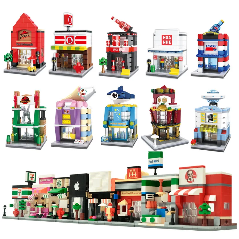 Mini Street View Building Blocks Urban Scene Series Inserting Small Particles Assembling Children's Educational Toys | Игрушки и