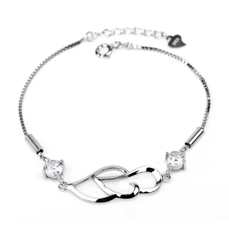 Женский браслет из серебра 100% пробы с двойным сердечком|bracelets for|sterling silver bracelet925