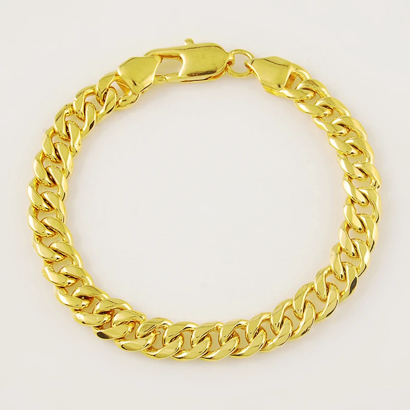 

Женский мужской браслет Золотое покрытие кубинская цепочка браслеты желтое золото цвет для мужчин Мода оптовая продажа ювелирные изделия ...