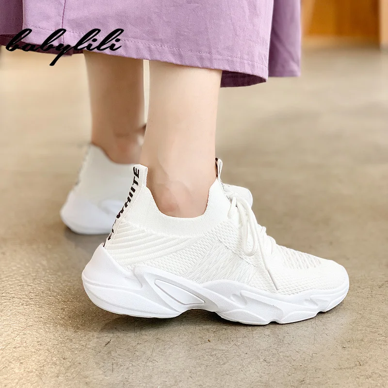 Женские кроссовки на платформе Белые Повседневные вулканизированной подошве