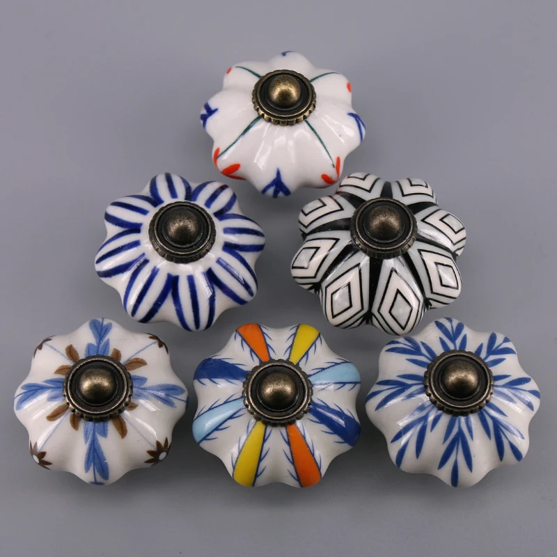 Керамический фарфоровый диаметр 40 мм ручки шкафа ручная роспись тыква кухонный