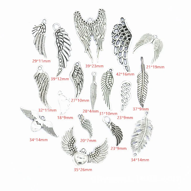 antique silver 17 шт./компл. Ассорти тибетские серебряные крылья Ангела Шарм Сплав смешанный подвеска в виде пера для DIY ожерелье изделия в виде ювелирных браслетов - Окраска металла: antique silver