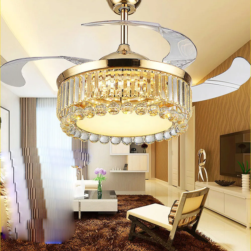 

LED k9 Crystal ceiling fans lamp 110-220V fan 42 Inch/108cm Remote Control 3 color temperature Free Shooping
