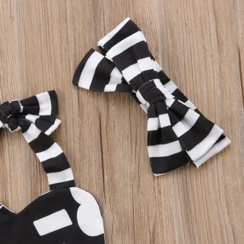 New Baby Girls Stripe Print Bodysuits Halter Tutu Tulles Princess Headband Newborn Toddler Summer One-Piece Outfit |
