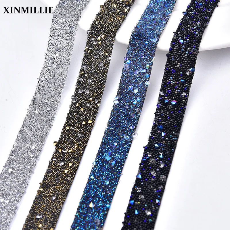 

Hotfix rock diamond crystal ribbon trimming,1yard/lot,15mmwidth,rhinestone chain tape,fabric crystal applique banding for dress
