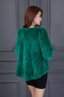 green Новая Осенняя зимняя женская шуба из кролика рекс Верхняя одежда Женская Короткая Меховая куртка с круглым вырезом и длинным рукавом размера плюс S-5XL g88102 - Цвет: green