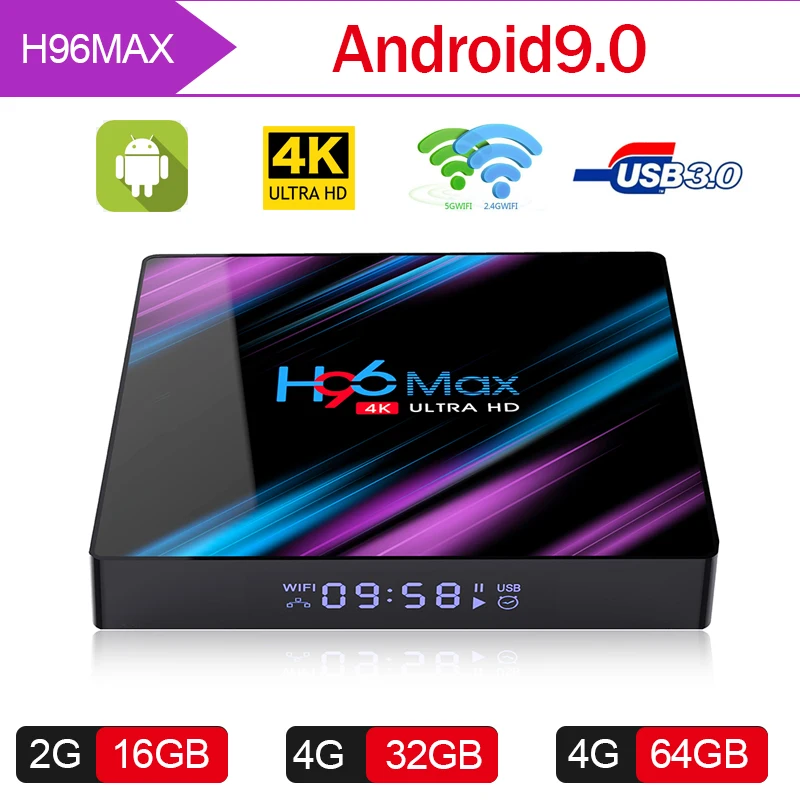 Google tv box android 9 0 H96 MAX Rockchip 4G 16 ГБ 32 64 Android 2 4/5 0G WiFi BT 4 K 3D iptv TV BOX | Электроника