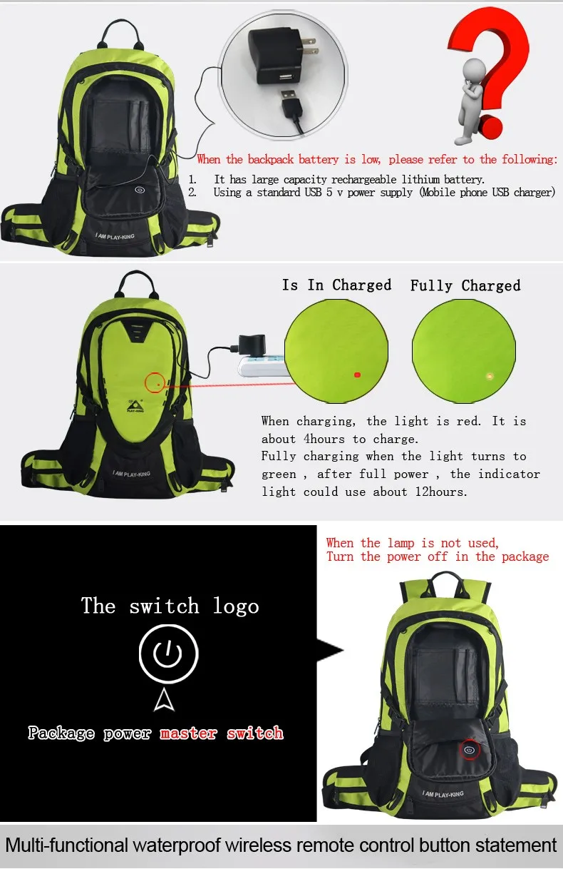 Светодиодный Рюкзак Для Езды На Велосипеде PLAYKING со светоотражающим сигнальным