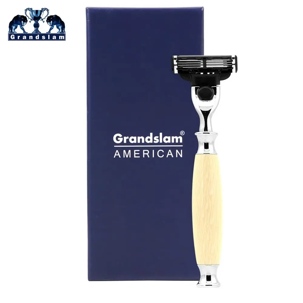 Yellow Razor Gift Grandslam Мужская Безопасная бритва, бритва с ручным картриджем, бритва с защитным лезвием, 3 слоя лезвий, бритва с полимерной ручкой, лучший подарок для мужчин - Цвет: Yellow Razor Gift