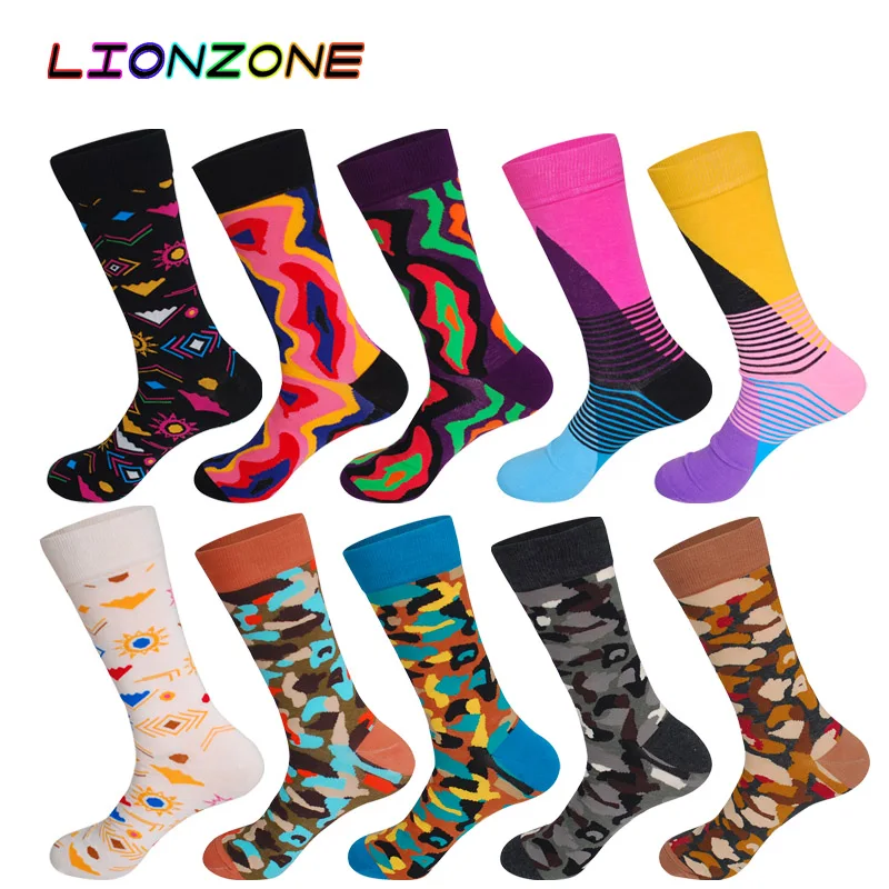 LIONZONE 10 пар/лот 2018 Новая коллекция панк Свадебные счастливые мужские носки с