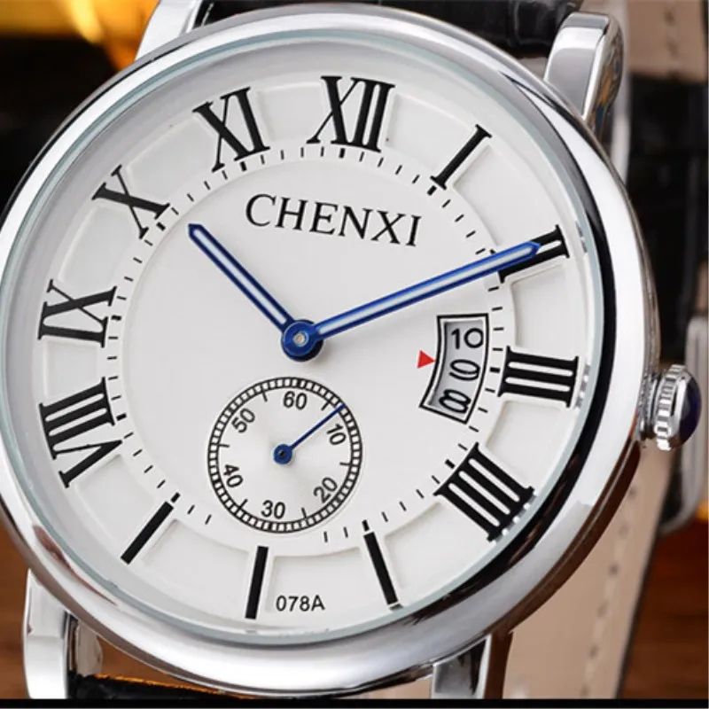 Мужские кварцевые часы с кожаным ремешком календарем | Наручные