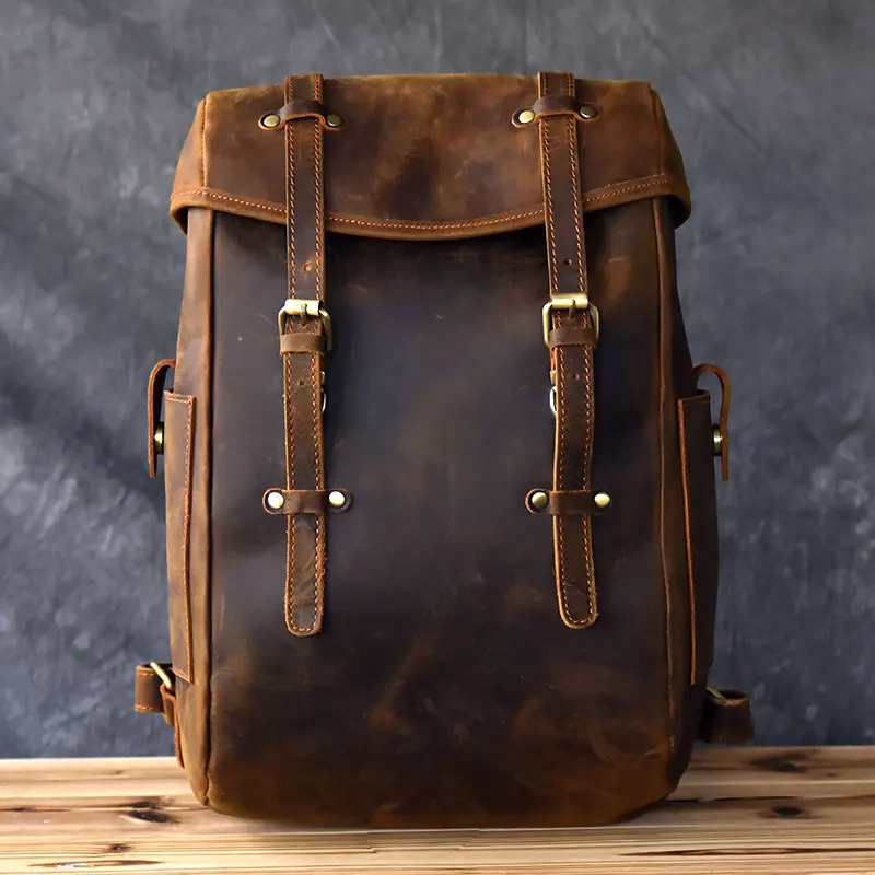 2018 Newest Men vintage crazy horse leather backpack Unisex cow Laptop rucksack Women Thick real school bag Cool | Багаж и сумки