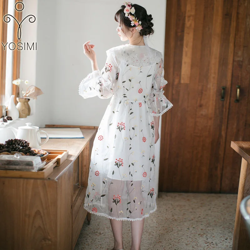 2019 летнее длинное женское платье с цветочной вышивкой Макси консервативный