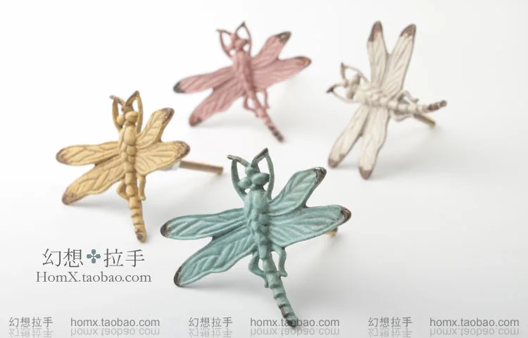 

70 * 63mm Hand Pastoral dragonfly Modern minimalist furniture handle Continental drawer Antique wardrobe door Handle hole