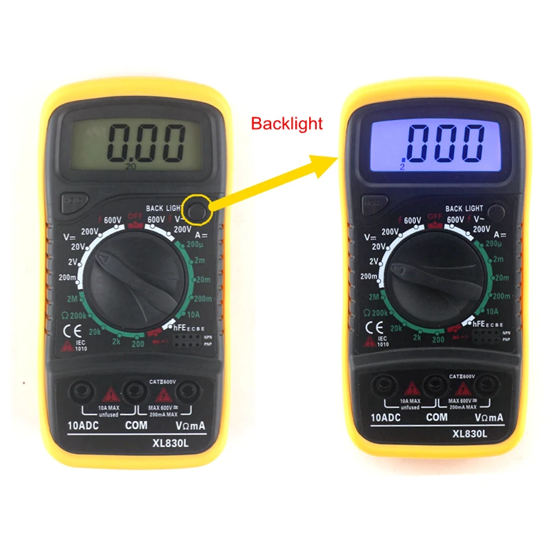 XL830L Цифровой мультиметр портативный мультиметр AC/DC Измеритель Напряжения DC Амперметр тестер сопротивления Синяя подсветка