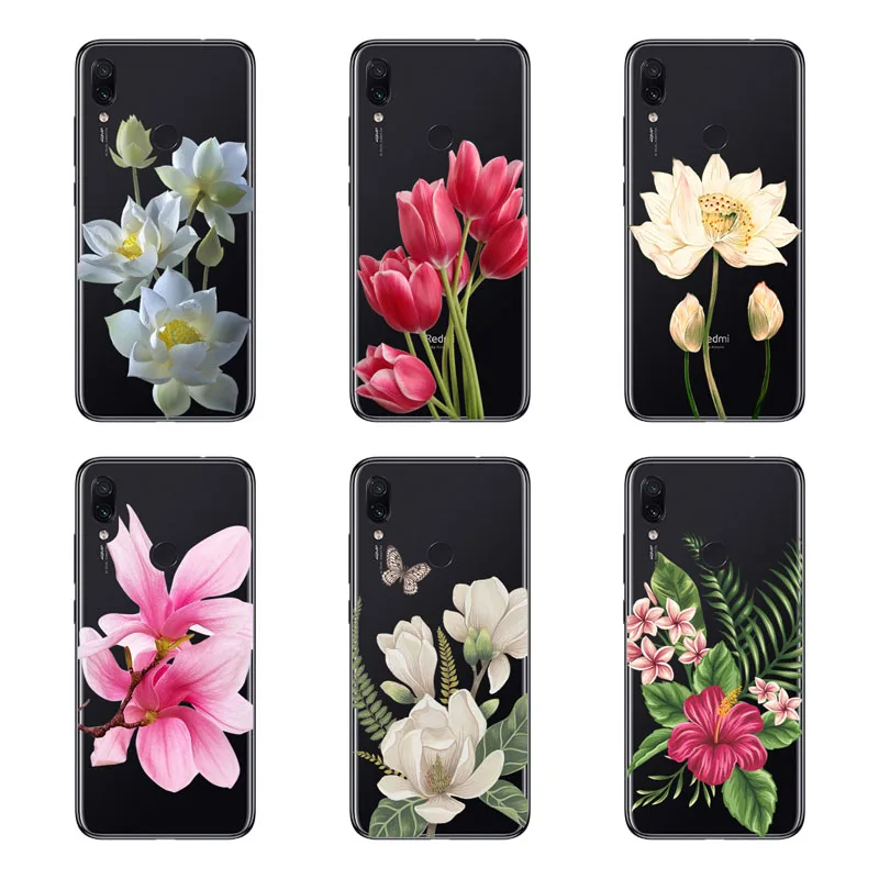 Чехол для xiaomi redmi note 7 pro мягкая задняя крышка из ТПУ с цветком кремния и черного