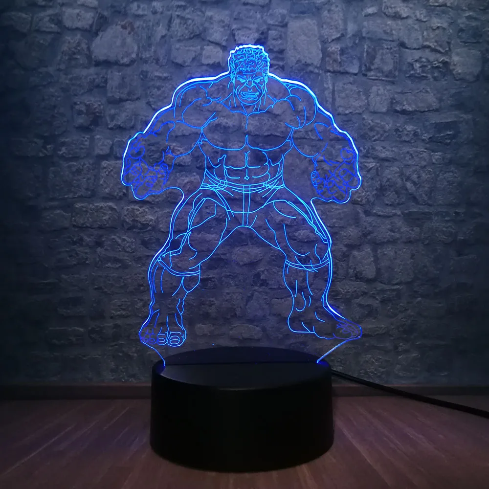 Фильм Marvel фигурка Халк Мститель Супер герой мстители 3D Ночник светильник RGB LED ing 7