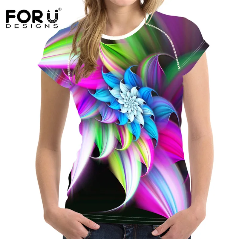 

FORUDESIGNS/разноцветная футболка с коротким рукавом для девушек, модная дышащая женская футболка, Повседневная футболка из полиэстера с круглы...