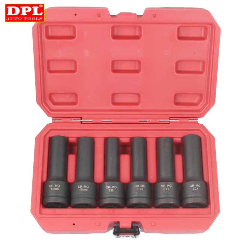 

3/4"DR. IMPACT SOCKET SET 6PCS, 17MM, 19MM, E18, E20, E22, E24