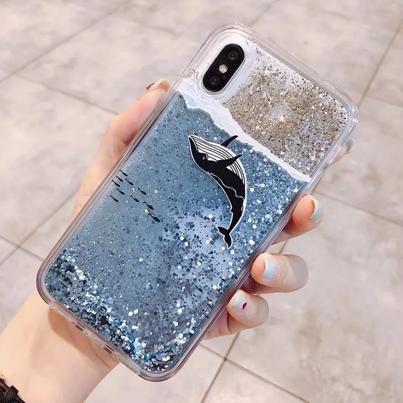 Милый Дельфин зыбучий песок чехол для пары iPhone XS Max XR X Прозрачный блестящий из ТПУ