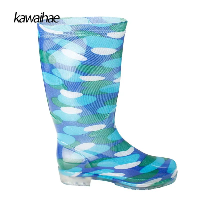 Rubber Shoes Women Rain Boots Waterproof Round Toe brand 2017 Comfortable Kawaihae Knee-High boots 329E | Обувь