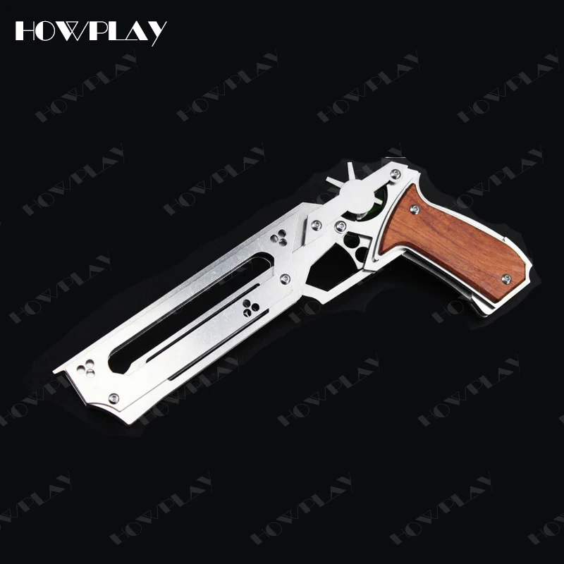 SY-Wooden handle HowPlay игрушечный пистолет с резиновой лентой Металлический Игрушечный Пистолет деревянная ручка цвет нержавеющая сталь 6 всплесков стреляет оружие игрушка для детей мальчик - Цвет: SY-Wooden handle