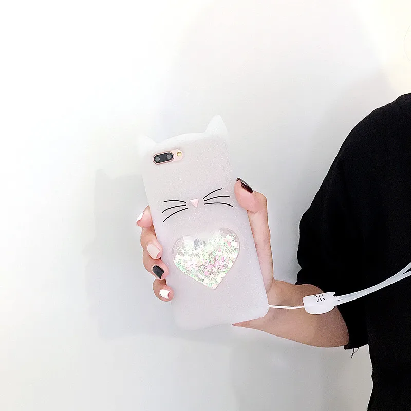 Cute cat pattern Heart shaped quicksand soft tpu silicone case for iphone 5 6 7 8 plus X Xs max Xr coque glitter shining cover |