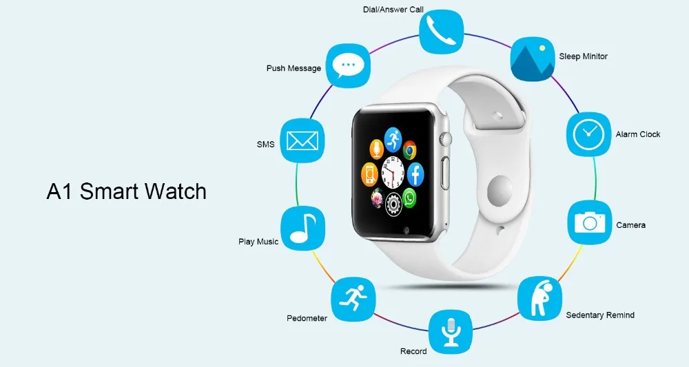 A1 Смарт-часы для мужчин для телефона Android Apple Watch Поддержка 2G Sim TF карта 0.3MP камера Bluetooth Smartwatch для женщин и детей