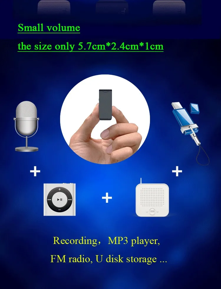 Беспроводной удаленного запись металла MP3 воспроизведения FM радио 1024 Кбит/с PCM High Fidelity Голос регистраторы с магнитом прикрепить 8 ГБ 16 ГБ